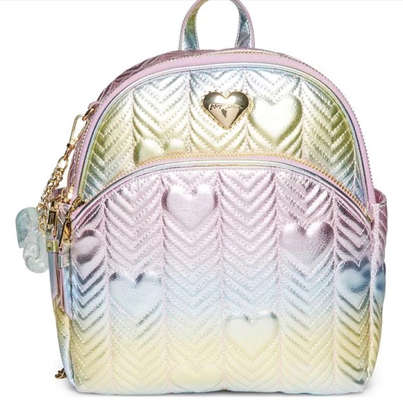 Betsey Johnson Handbags - New Betsey Johnson Metallic Quilted Hearts Backpack